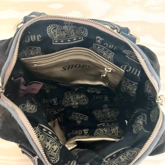 Vintage Black Juicy Couture Purse Tote Bag Handbag Daydreamer Velour Floral Y2K - Picture 8 of 10